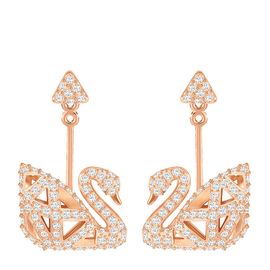 SWAROVSKI/施华洛世奇 玫瑰金色仿水晶女士新款  双面镂空天鹅耳环 5358058   奥地利进口   CST购